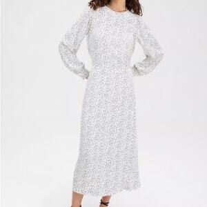 Goop G. Label White CITRINE PRINTED long sleeve midi DRESS size 0